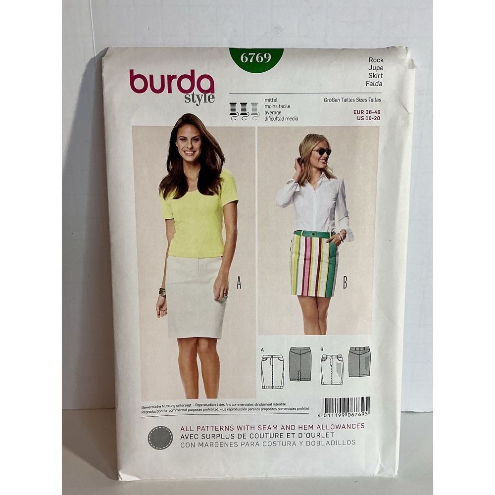 Burda 6769 Skirt 5 Pocket Style Straight 2 Lengths Miss 10 12 14 16 18 20 UNCUT